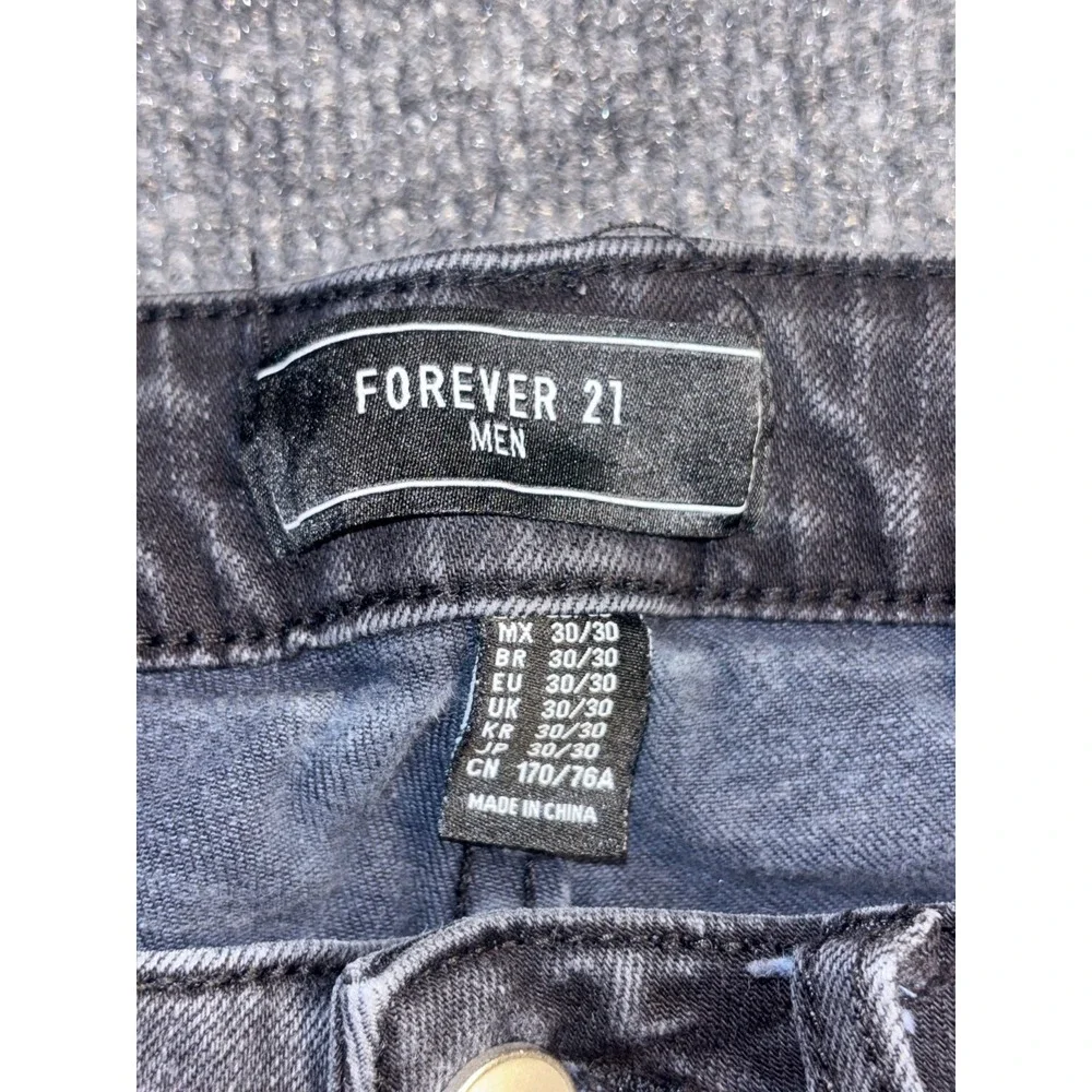 FOREVER 21 Skinny Jeans Mens 30/30 Black Denim Slim Fit Mid Rise Comfort Stretch
